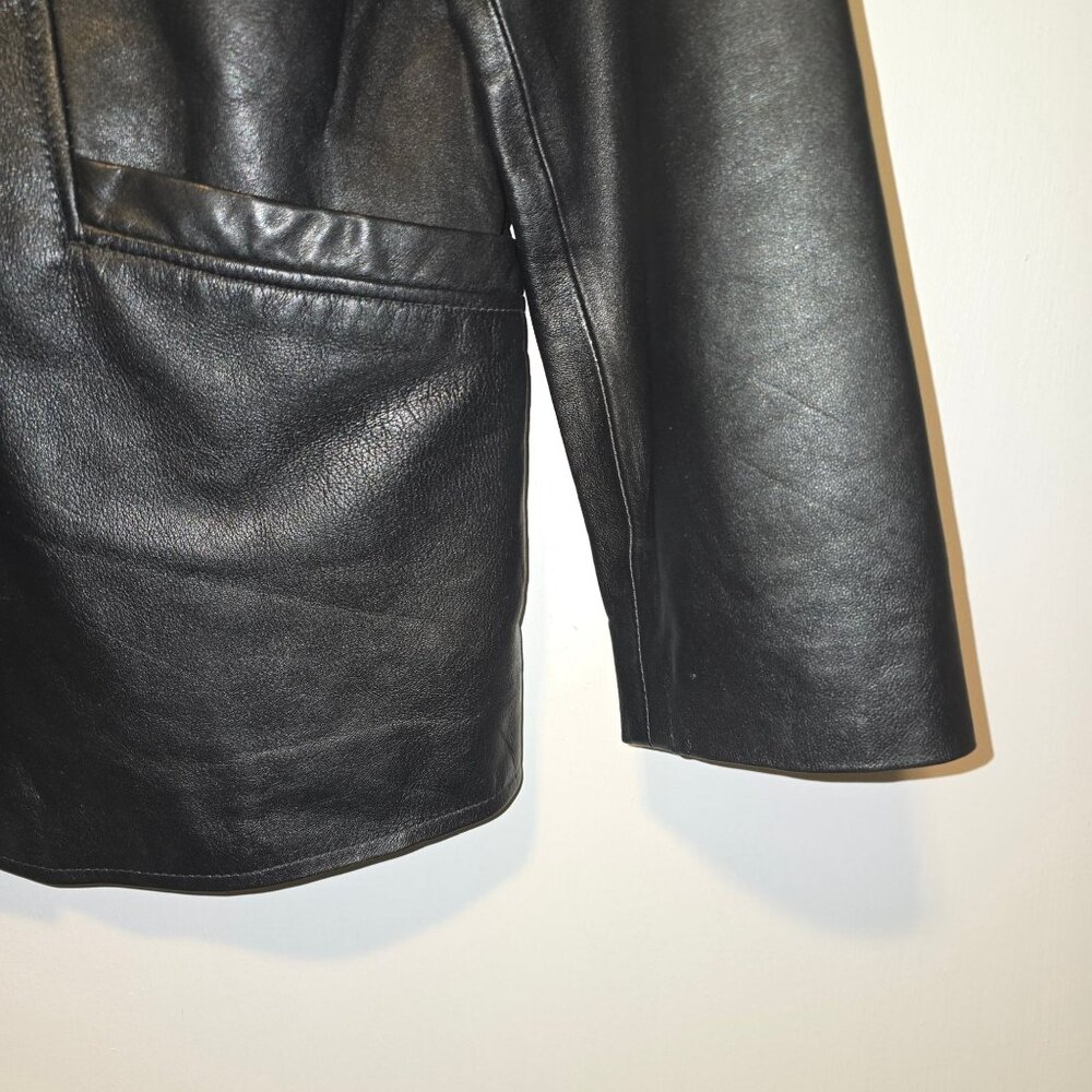 Vintage 90s Style & Co. Genuine Leather Long Waisted Black Jacket, Sz L - Picture 5 of 7